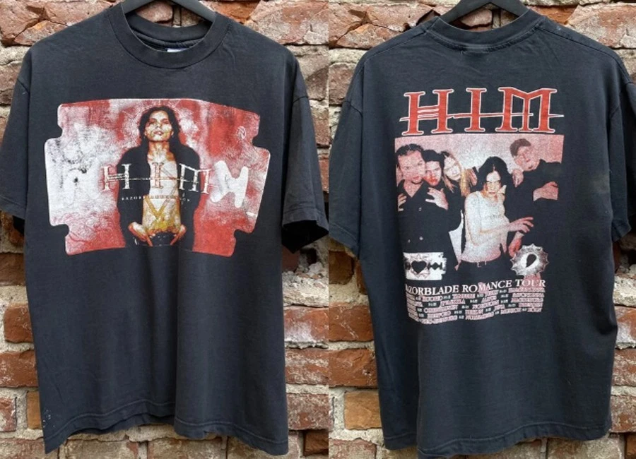 HIM 1999 Razorblade romance tour short sleeve black 2 side T-shirt QA1875