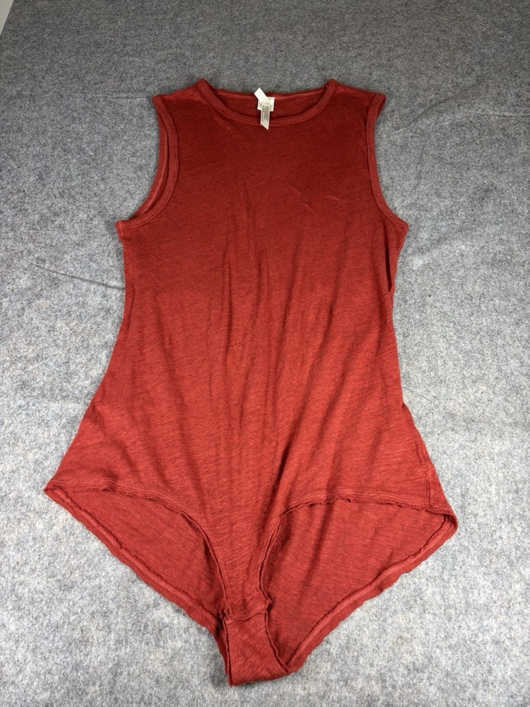 FREE PEOPLE Women’s L All The Time Knit Stretch Bodysuit Rust Orange T-shirt