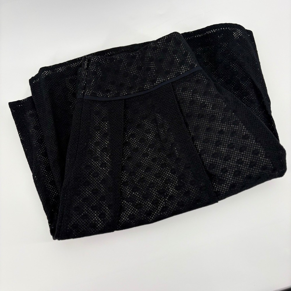 Talbots Petites Black Eyelet Polka Dot A-Line Skirt Size 8P Side Zip