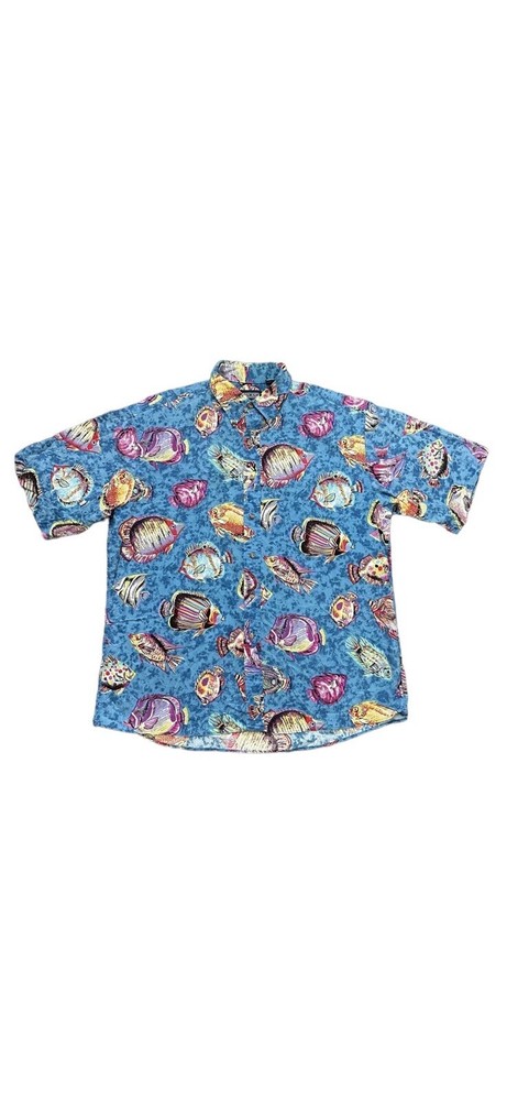 Vintage Lands End Hawaiian Shirt Mens XL Tropical Fish Print USA Made