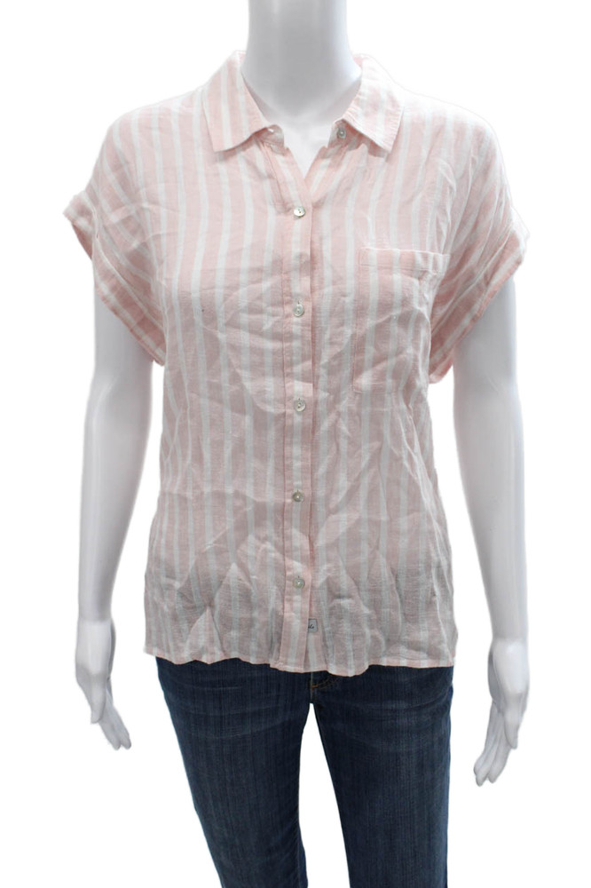 Rails Womens Pink Striped Linen Collared Short Sleeve Button-Up Top Size LFree Shipping in US $100+ Orders | $6.95 Orders Below