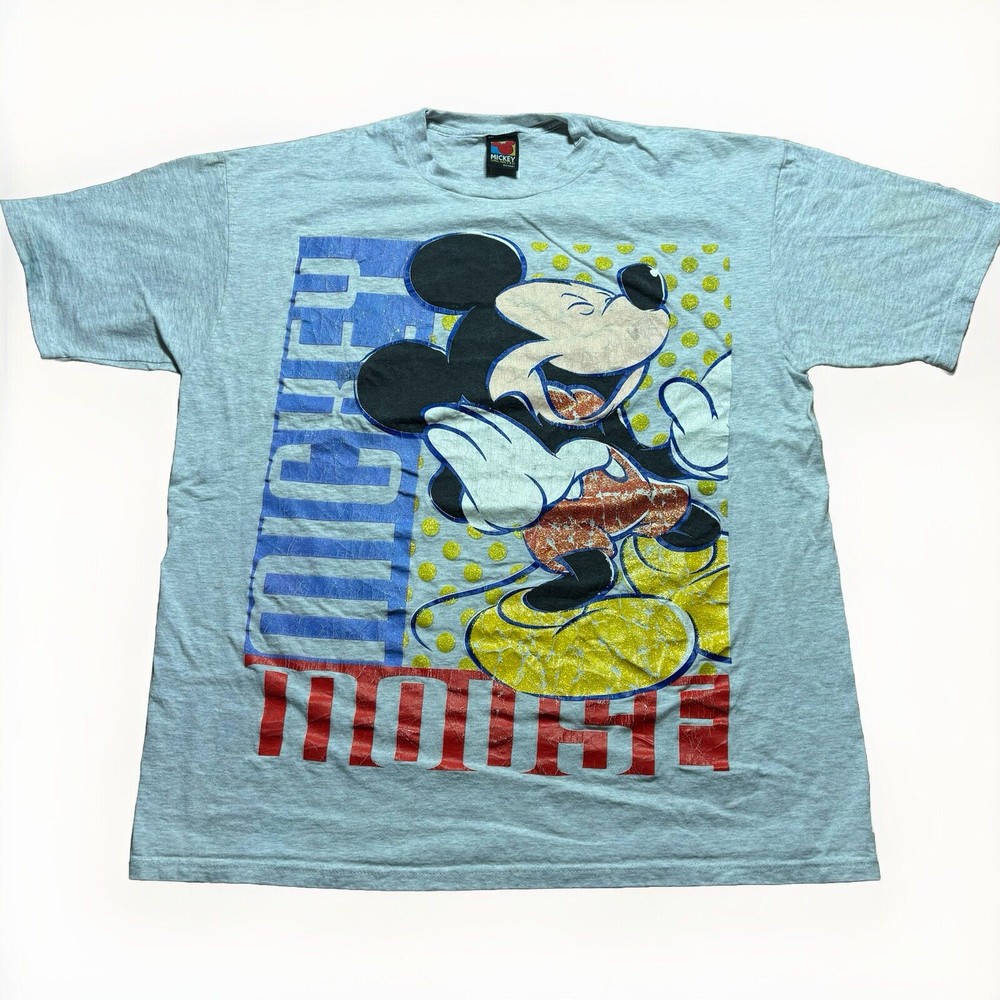 Vintage 90s Mickey Mouse AOP All Over Print Walt Disney World Shirt Grey Size XL