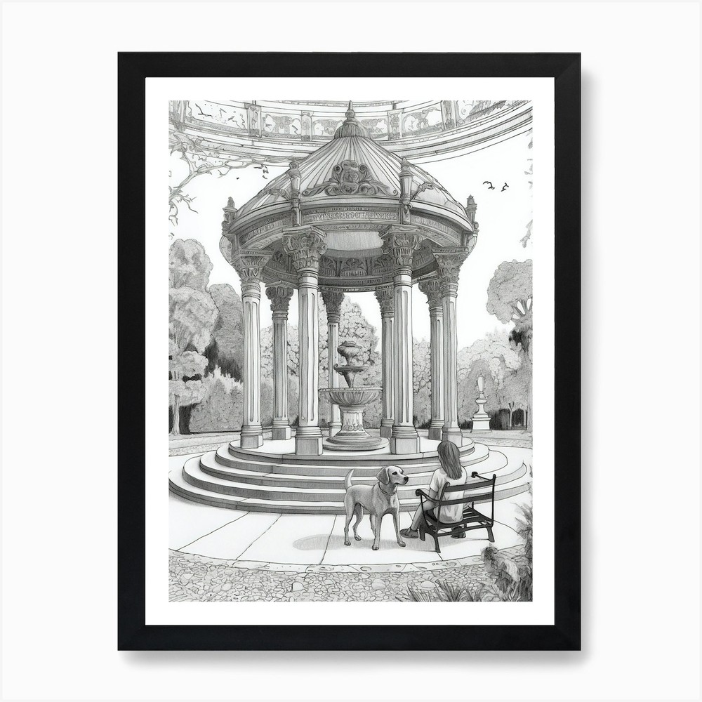 Drawing Of A Dog In Parque Del Reti Framed Wall Art Poster Canvas Print Picture