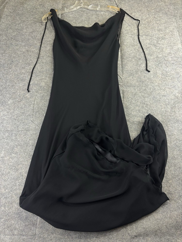 Women’s XS Black Reversible Satin Chiffon Cowl Neck Sleeveless Slip Maxi Dress