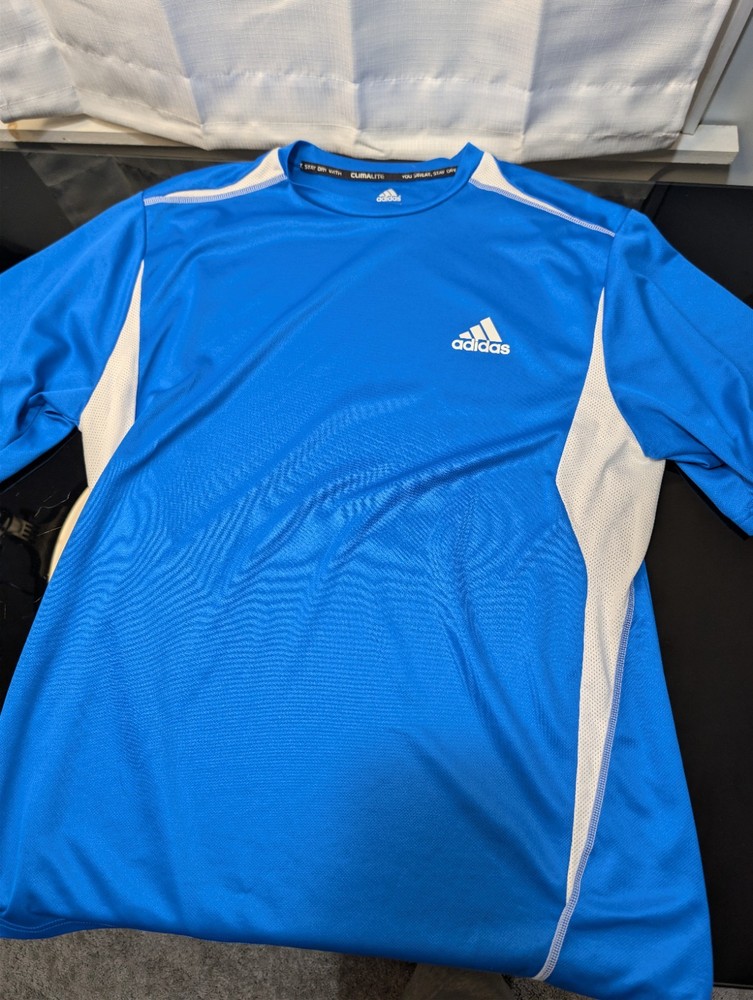 Adidas Shirt Mens Extra Large XL Blue White Climalite Athletic Performance Tee