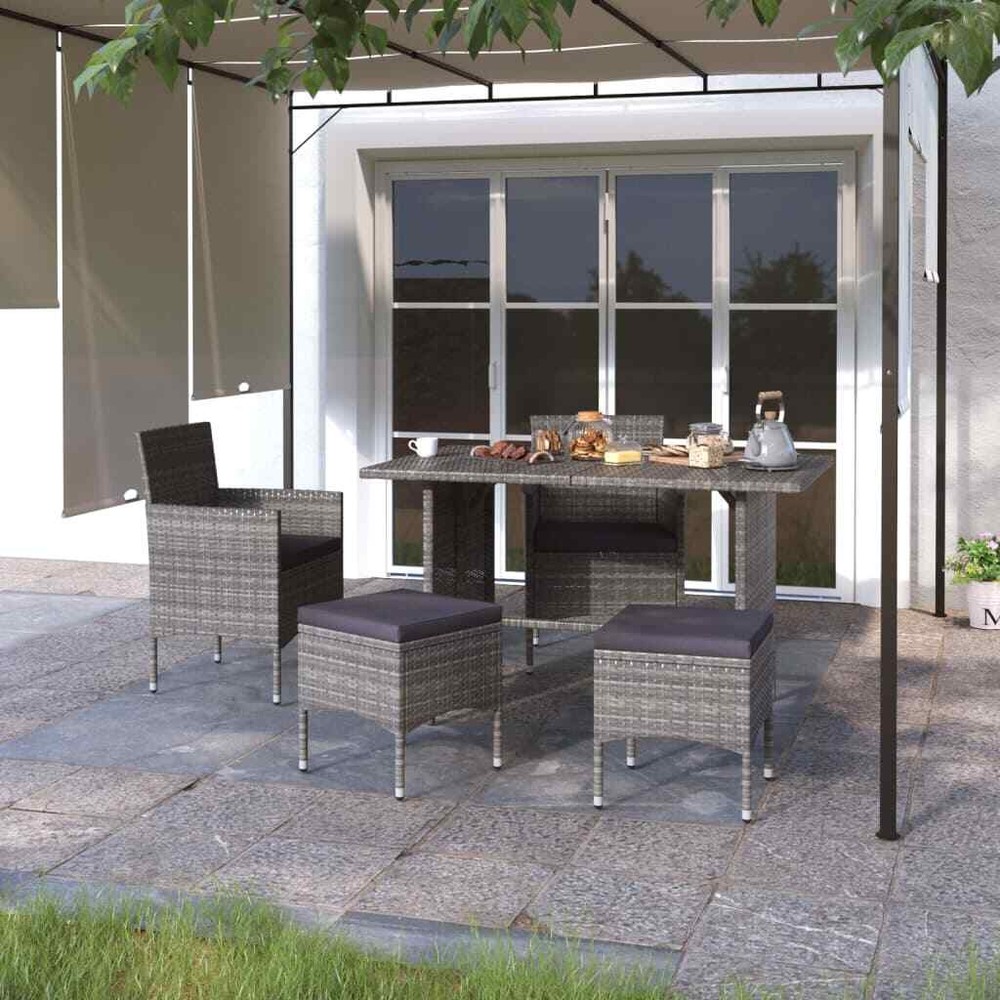 NNEVL 4 Piece Garden Chair and Stool Set Poly Rattan Grey