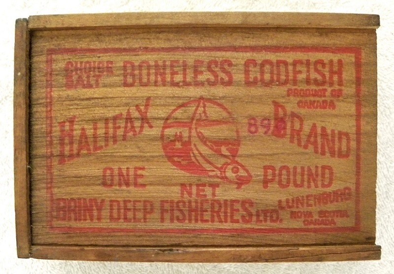 Vintage Codfish Halifax Brand Briny Deep Fisheries, Nova Scotia, Canada Wood Box