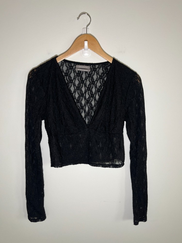 Y2K Dark Fairy Witchy Grunge Babydoll Sheer Lace Womens Top Black L