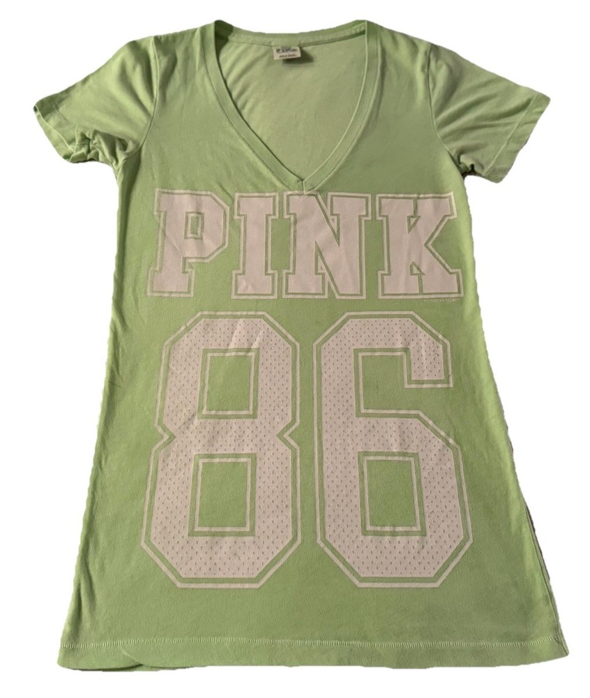 💚Victoria’s Secret PINK Logo Short Sleeve T-Shirt-Green-Size XS💚
