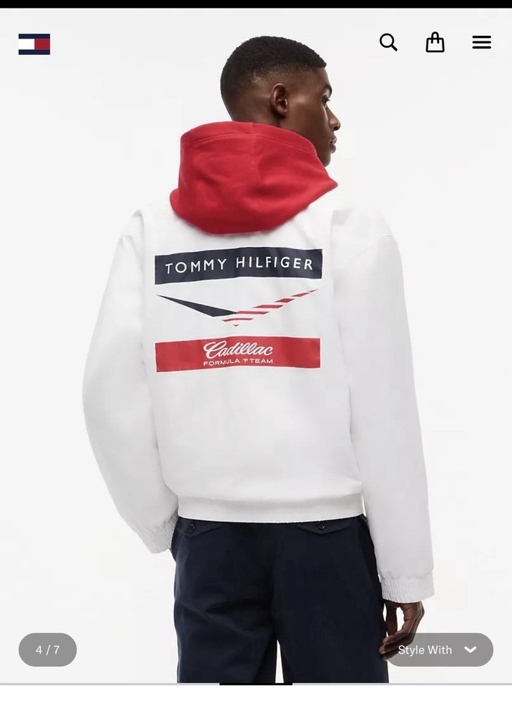 Tommy Hilfiger x Cadillac F1 Team Coach Jacket White Logo Striped XLTG