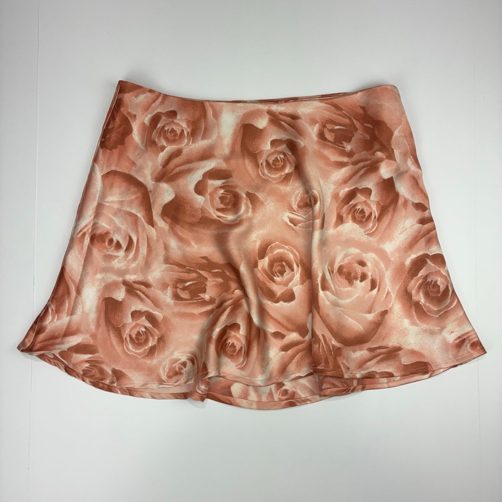 Forever 21 Womens Large Rose Floral Satin Mini Skirt Coquette Romantic Y2K Pink