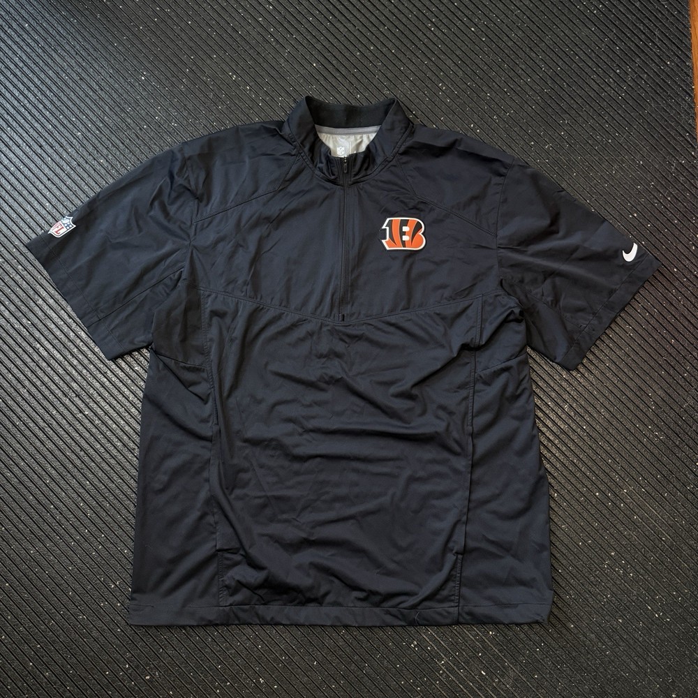 Nike NFL Cincinnati Bengals On-Field Apparel 1/4 Zip Short Sleeve Jacket Mens LG