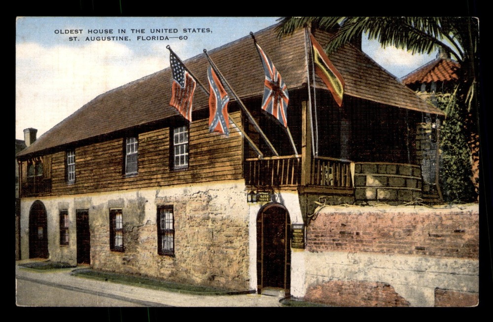 Oldest House In The United States St Augustine Florida FL Flags Postcard Unp