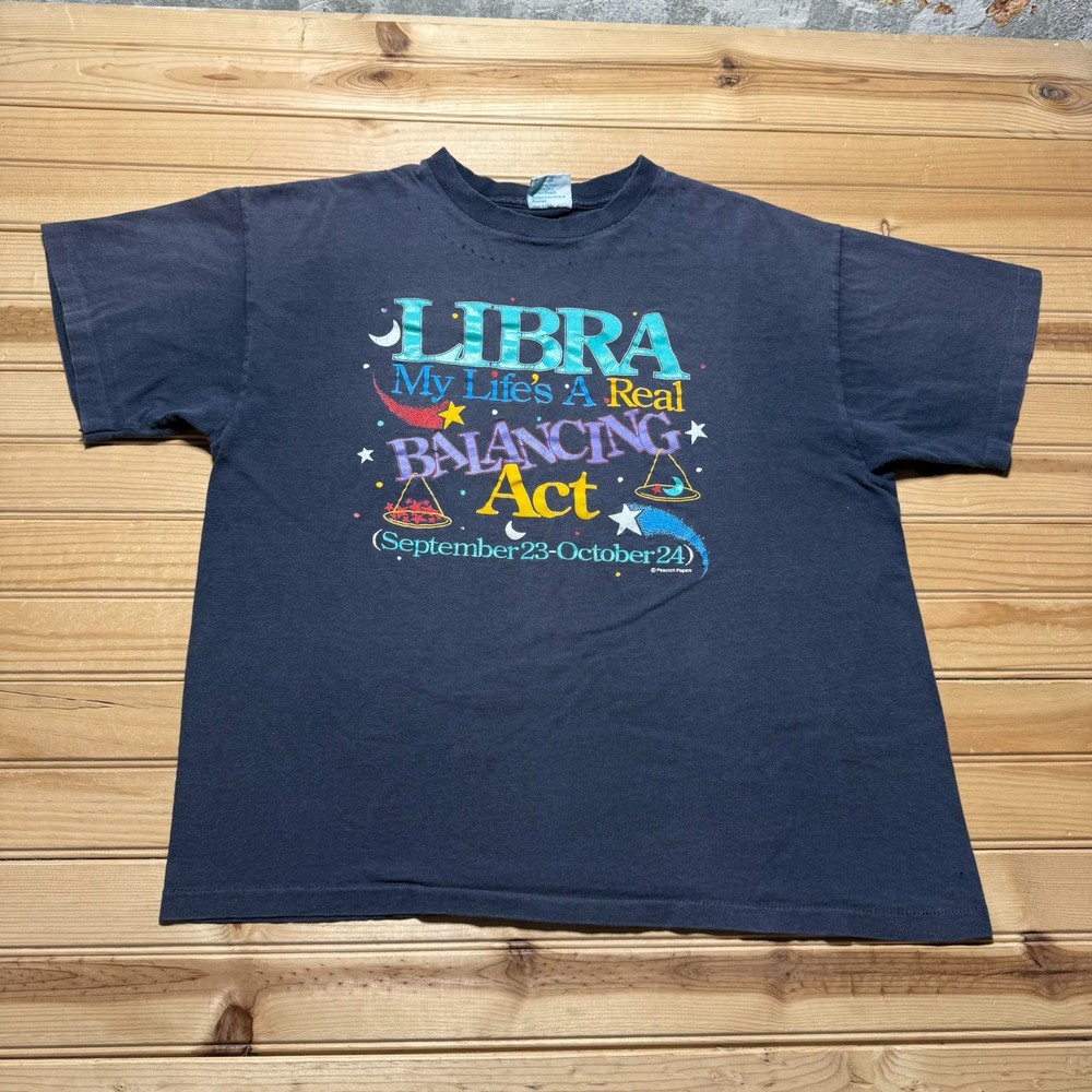 Vintage 90s Libra My Life's A Real Balancing Act Zodiac Sign Graphic Shirt Large