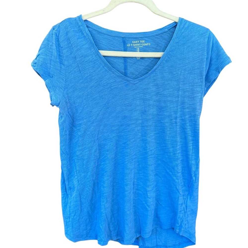 Gap Easy Tee Womens Medium Blue Slub Knit V-Neck Short Sleeve T-Shirt