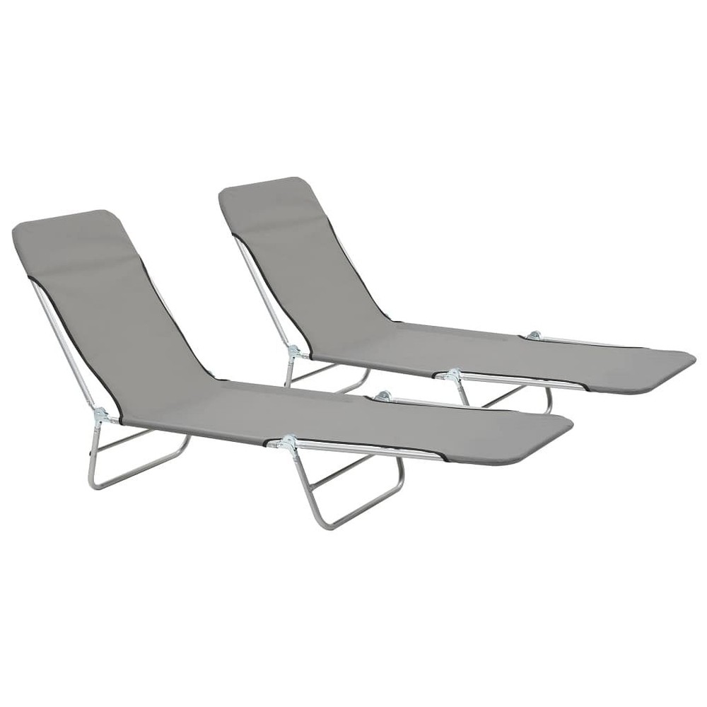 Grey Powder-Coated Steel Sunlounger Set of 2