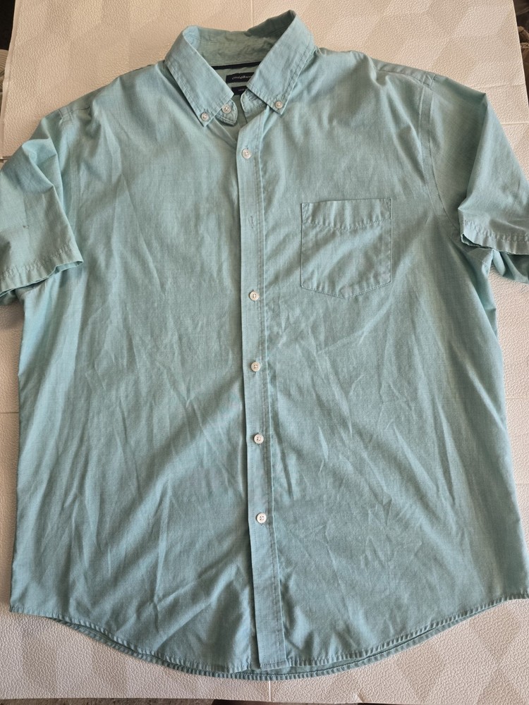 Croft & Barrow Shirt Mens Large Green Short Sleeve Button Up Easy Care