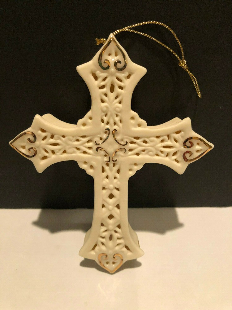 Ceramic Christmas Cross Ornament with Gold Accent for Holiday Tree-image