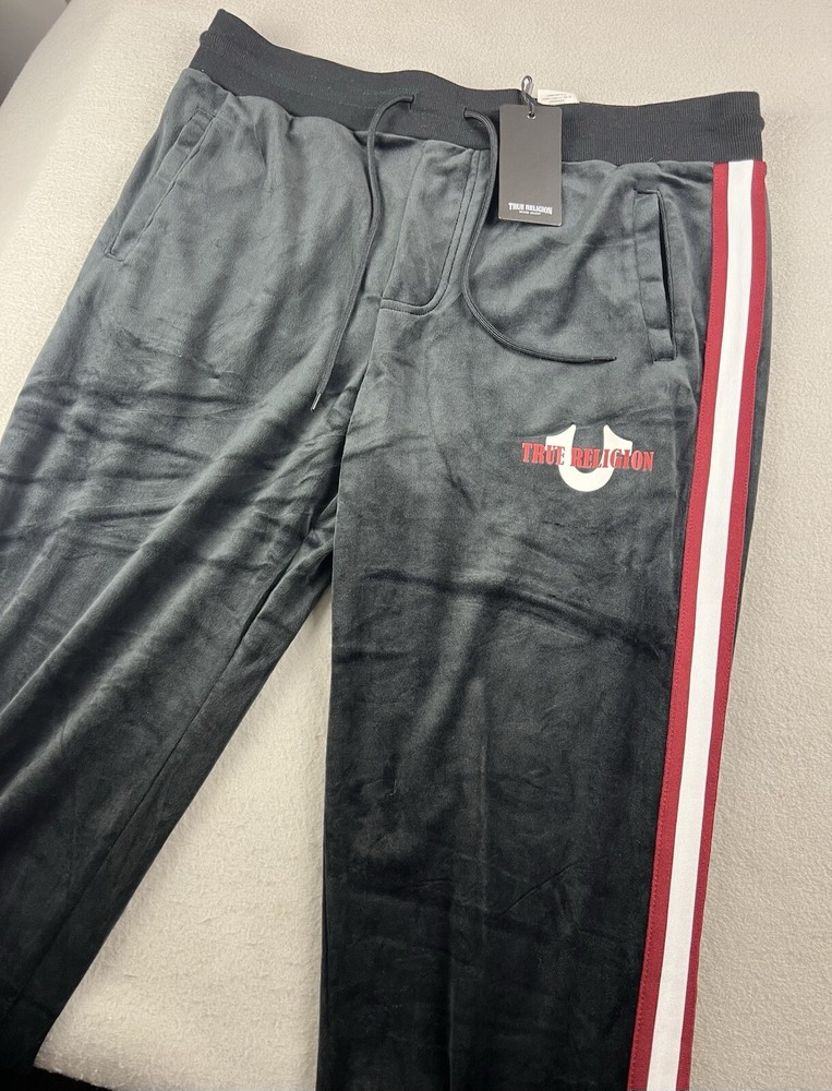 TRUE RELIGION Men’s Velour Tour Track Jogger Pants Size XL Jet Black NWT
