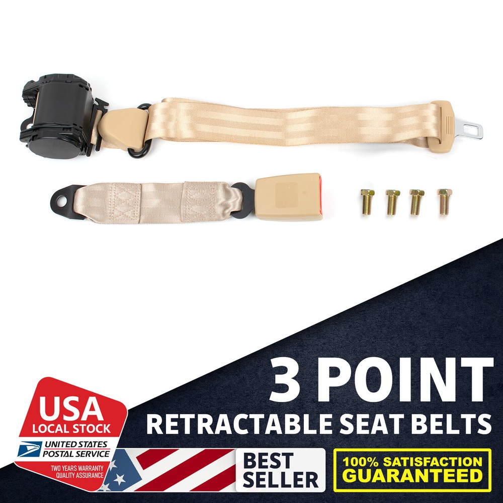 1 Set Universal 3 Point Retractable Adjustable Seat Belts Beige For Jeep CJ YJ