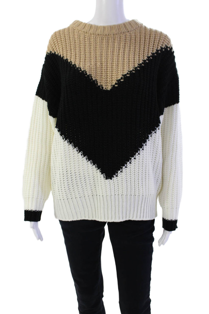 Tularosa Womens Oversized Chevron Crew Neck Sweater White Brown Size XSFree Shipping in US $100+ Orders | $6.95 Orders Below