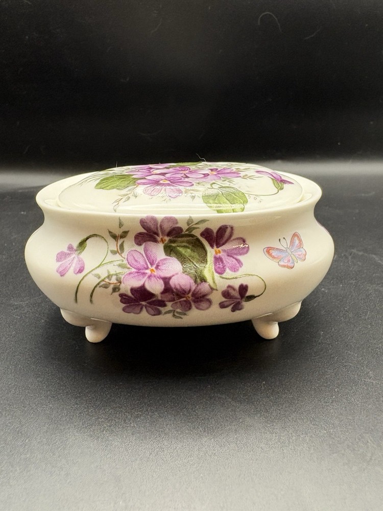 Butterfly Fine Bone China Staffordshire England Porcelain Trinket Box Floral