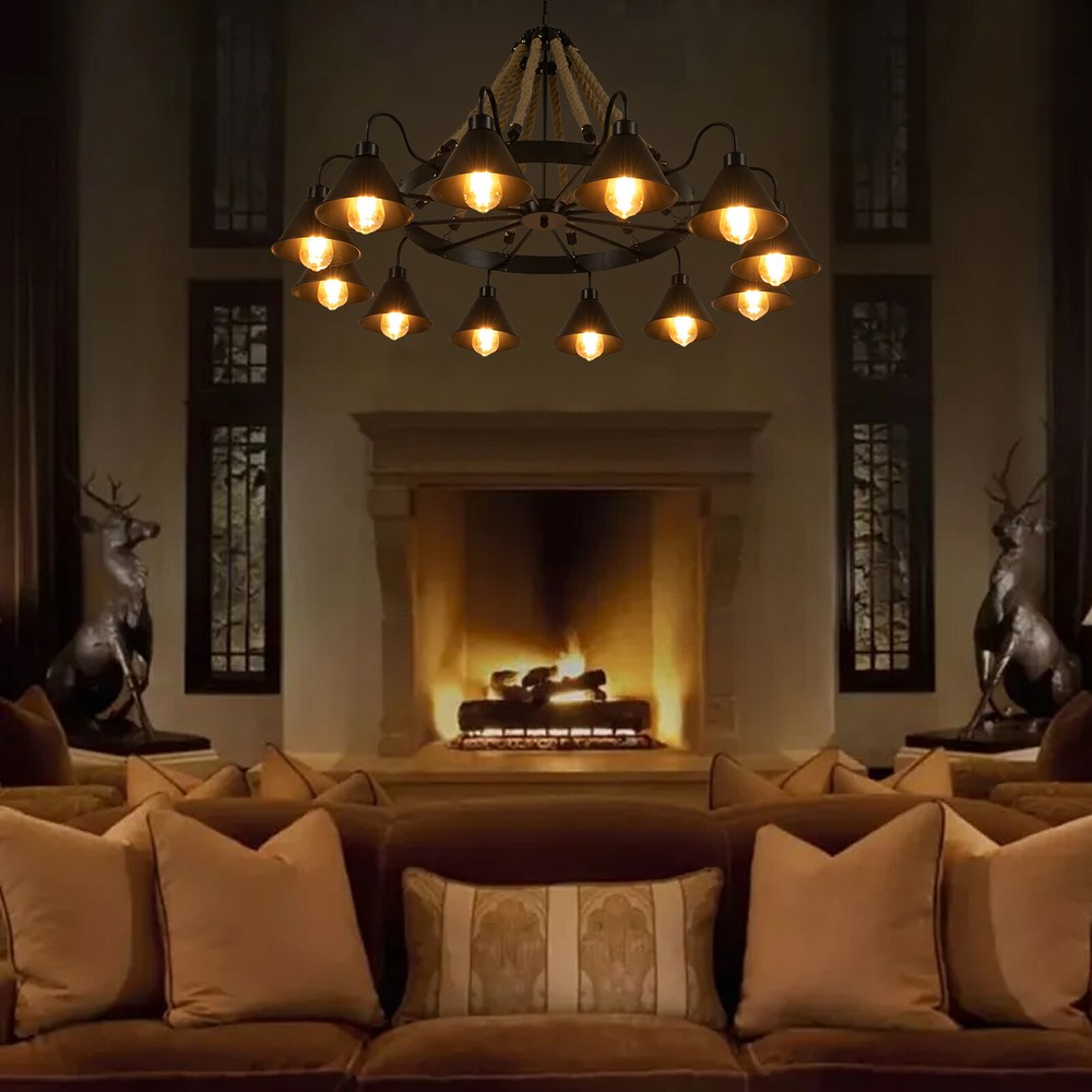 Rustic Farmhouse Pendant Chandelier Ceiling Light Dining Room Hemp Rope Fixture