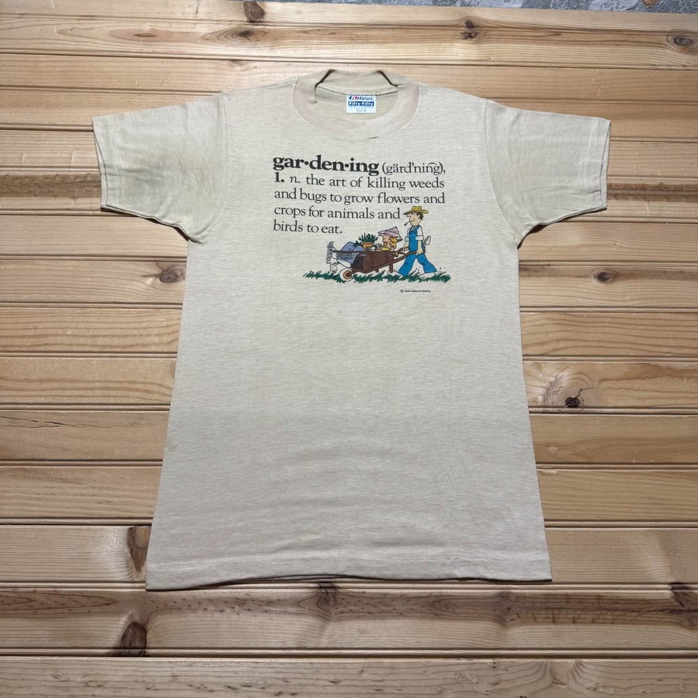 Vintage 1983 Hanes Gardening Definition Humor Funny Graphic T-Shirt USA - Small