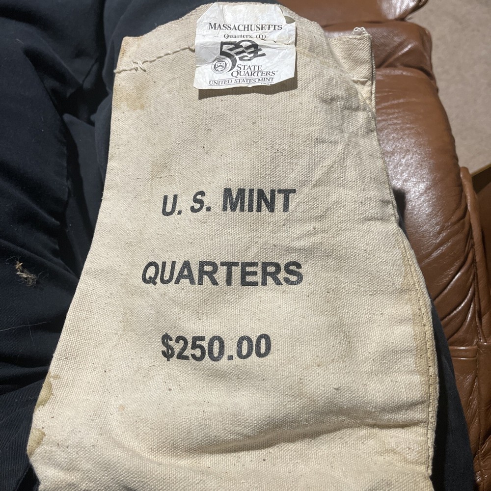 SMALL CANVAS BANK BAG  US MINT $250 STATE QUARTERS (MASSACHUSETTS)