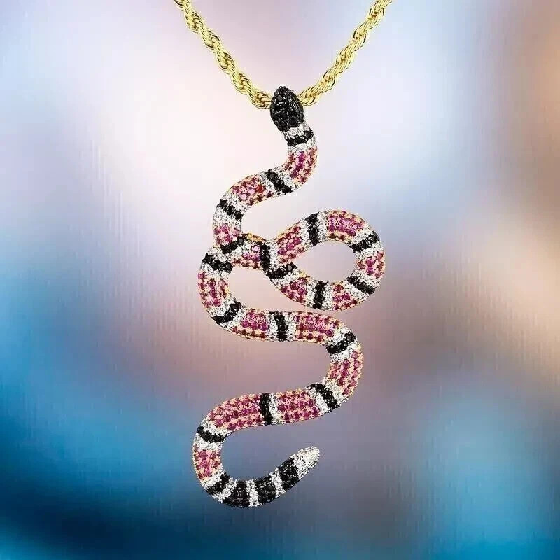 2.00Ct Round Cut Lab-Created Red Ruby Gucci Snake Pendant 14K Yellow Gold Plated