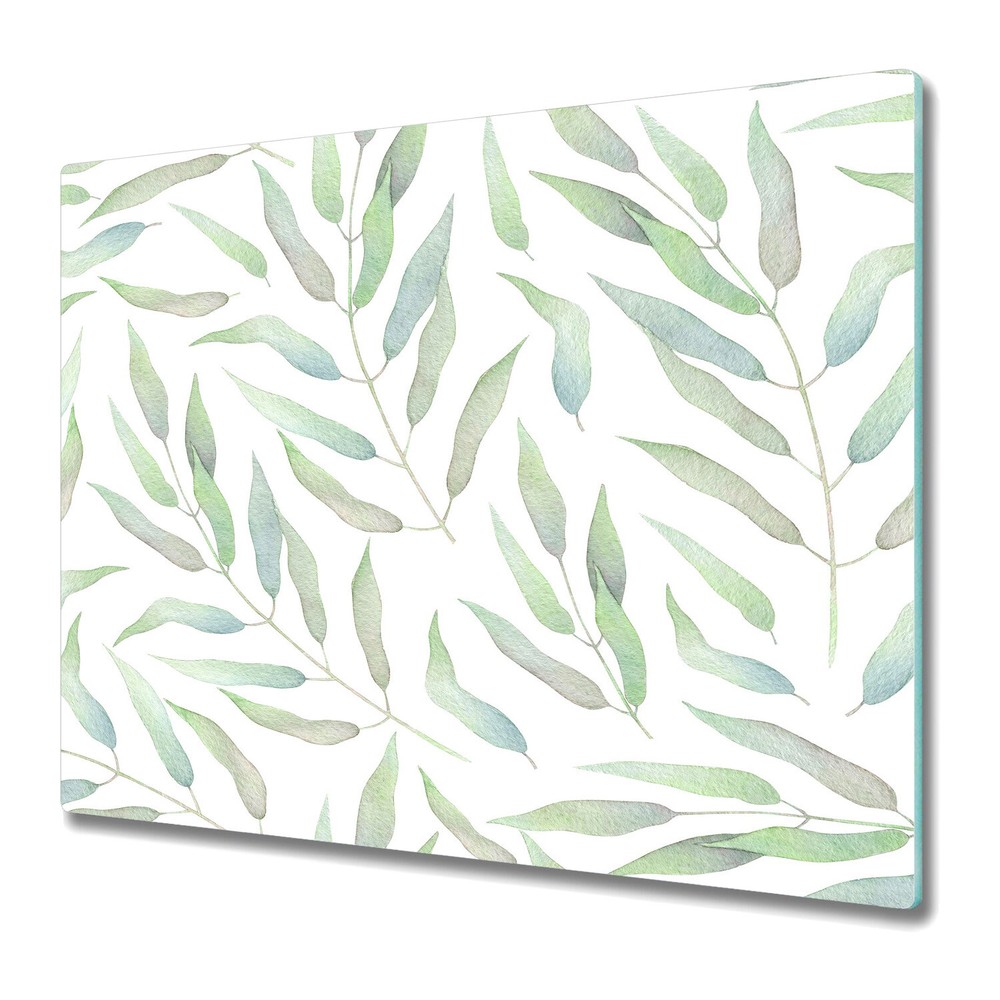 Glass Induction Ceramic Hob Cover Delicate leaves Leaf Watercolour 60x52