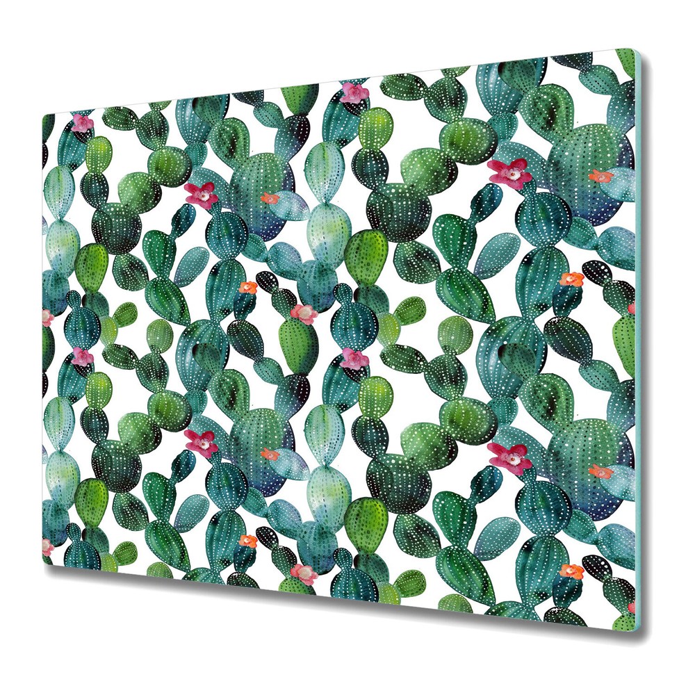 Glass Worktop Saver Kitchen Cacti with flowers Watercolour Floral 60x52