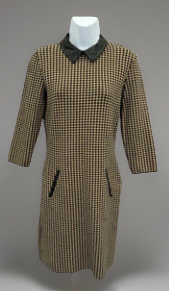 Lauren Ralph Lauren Women's Houndstooth Dress Leather Collar And Pockets Size M