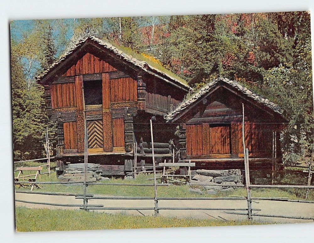 Postcard Storehouses from Telemark Norsk Folkemuseum Oslo Norway