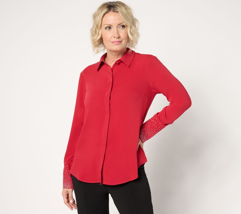 Joan Rivers Classics Collection Women's Top Plus Sz 2X Carpet Crystal Red