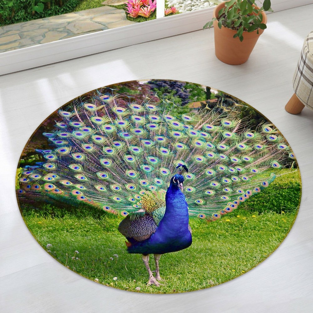 3D Blue Peacock Non-Slip Rug Mat Elegant Animal Print Carpet O1620