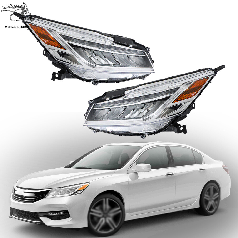 Front Headlights Assembly For 2016-2017 Honda Accord Sedan LH+RH Pair Clear LED