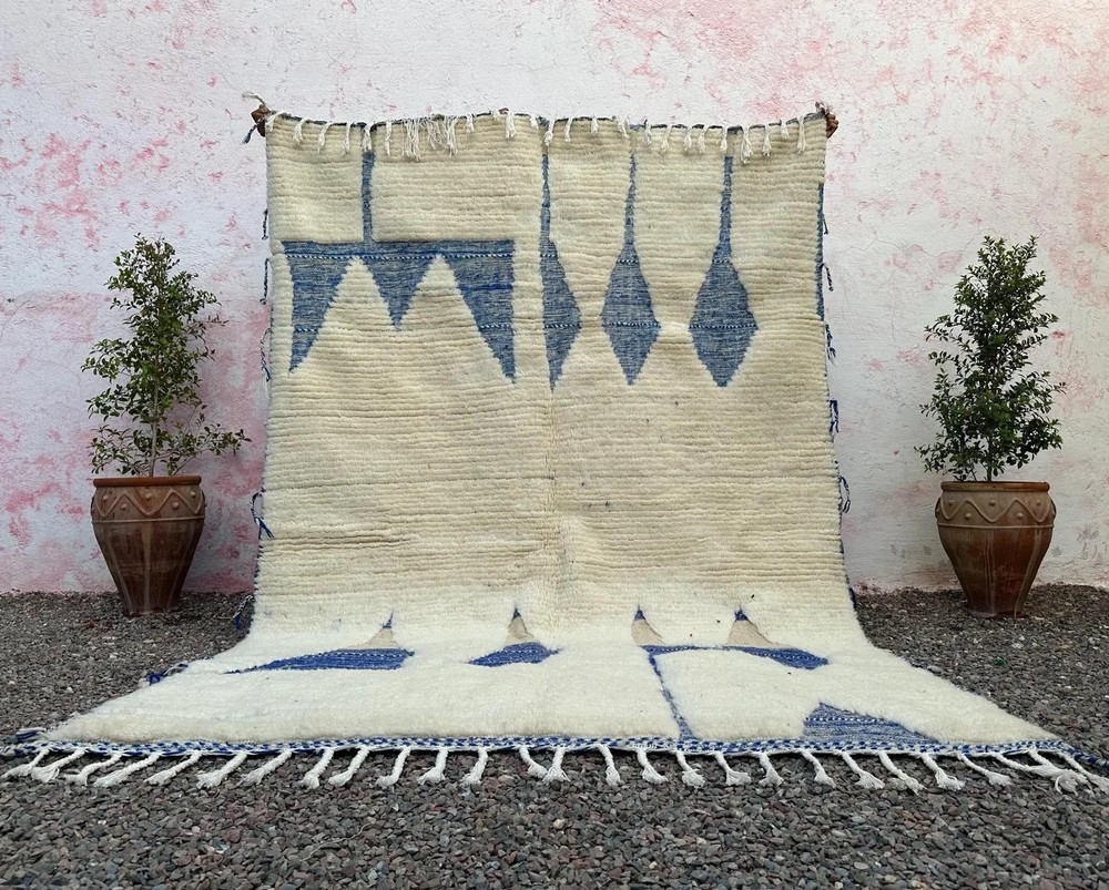 Moroccan Berber Beni Ourain Wool Rug Luxury Handmade Design Carpet Rug