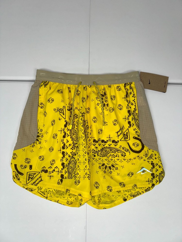 Nike Trail Running Shorts Men S Yellow Stretch Brief Lined Dri-Fit HJ4174-718