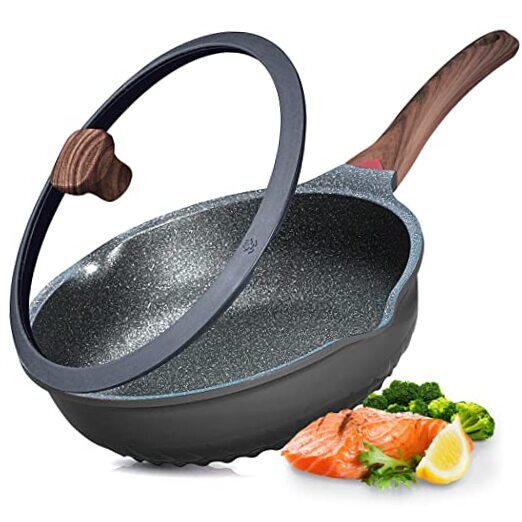 Nonstick Deep Frying Pan Skillet with Lid, 11in/5Qt Saute Pan, 11 INCH Black