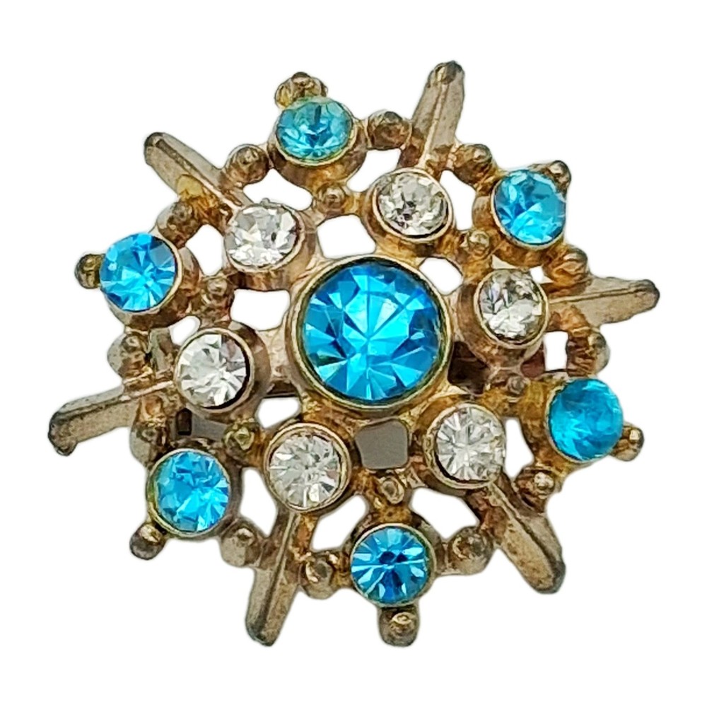 Vtg 1950s Blue Clear Rhinestone Starburst Scatter Pin Atomic Brooch 1