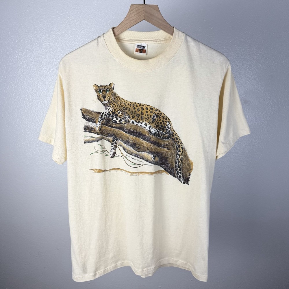 Vintage 80’s Leopard Big Cats Cheetah USA Single Stitch Teletrend T Shirt Large