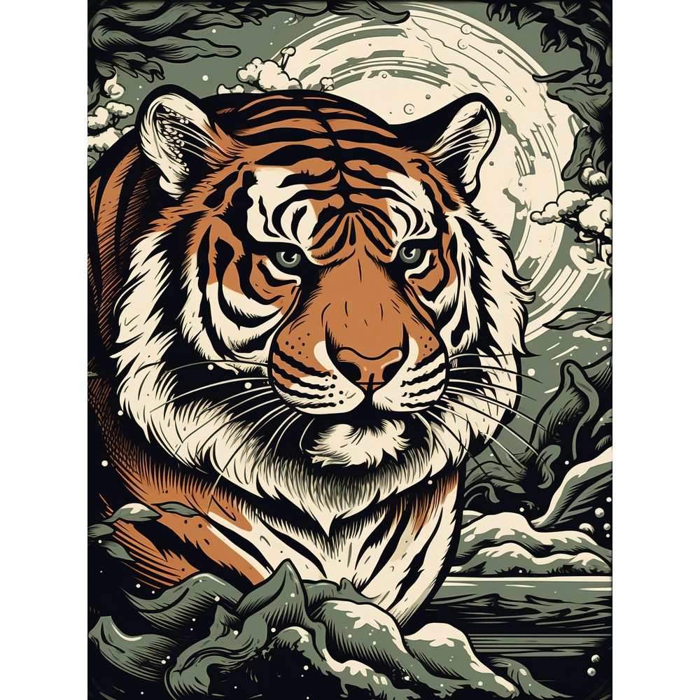 Tiger In Natural Habitat Landscape Americana 50s Wall Art Poster Print Giant