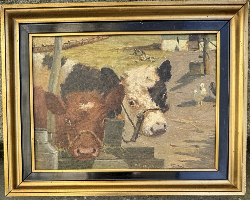 Aage Wang  (1879-1959): Oil Painting - Portrait with Two Happy Cows  in 1923