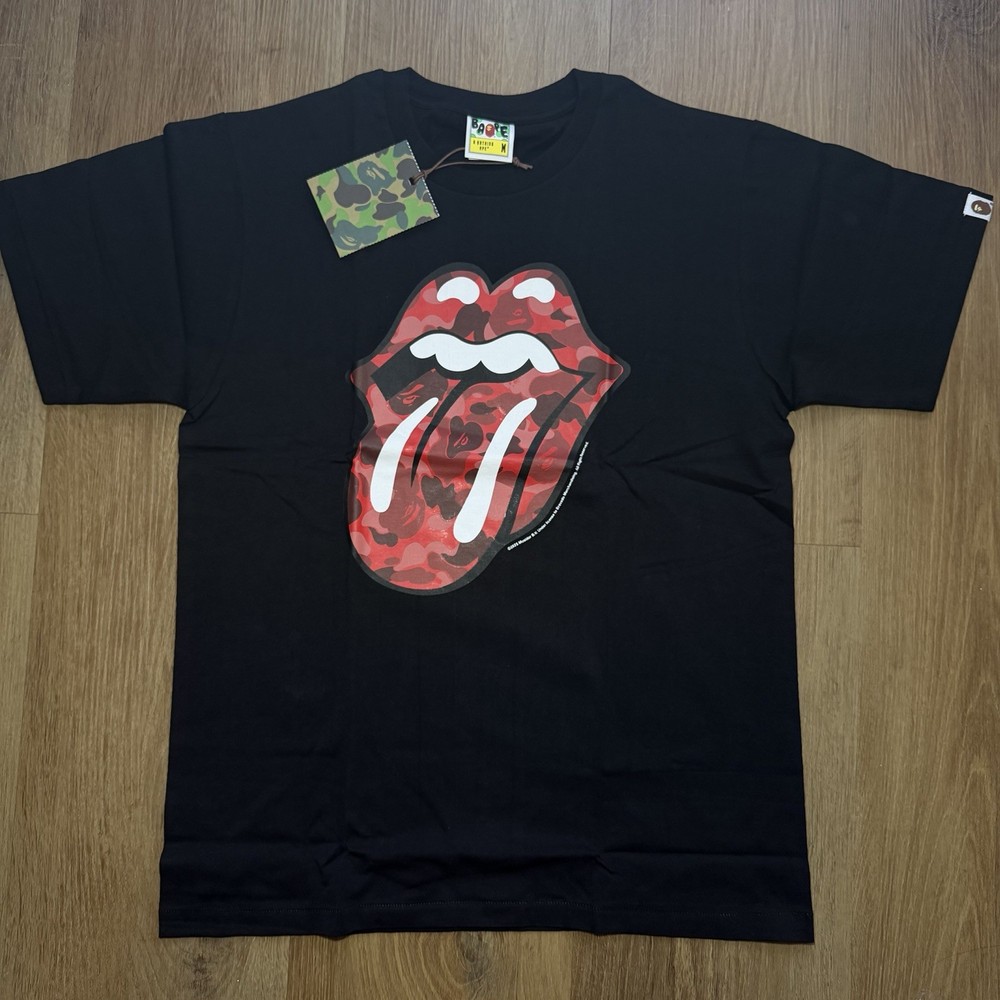 Bape x The Rolling Stones Men Black Short Sleeve T-Shirt Size M