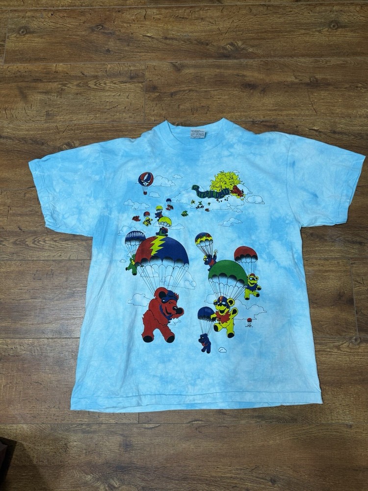 1993 Grateful Dead Liquid Blue Parachuting Bears Shirt Near Mint Condition