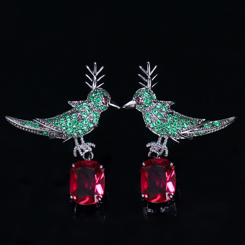 Women Cute Bird Drop Earrings Black Gold Plated Cubic Zircon Animal Jewelry Gift