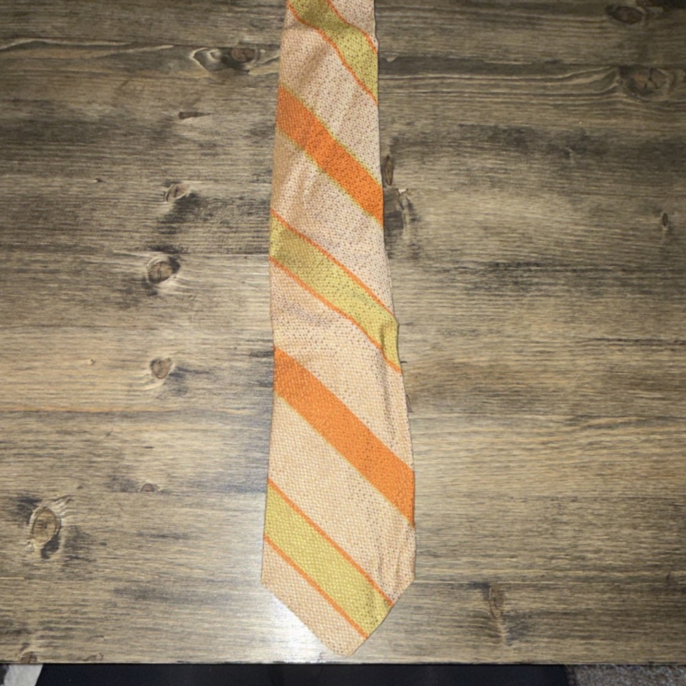 Vintage San Milo Silk Men's Tie: Striped Beige Orange Yellow Green Woven