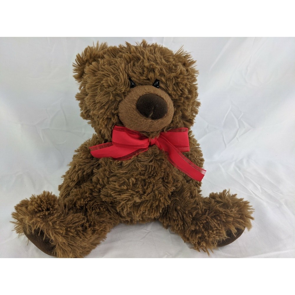 Aurora Brown Bear Plush 10 Inch Red Bow Stuffed Animal Toy