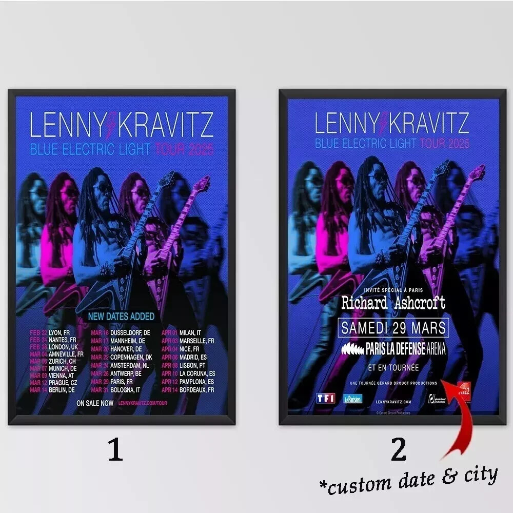 Custom Blue Electric Light Tour 2025 Lenny Kravitz Poster Unframed
